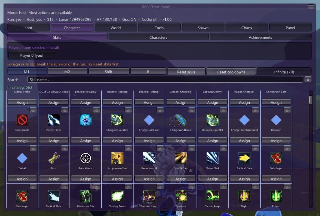 RoR Cheat Panel skill grid